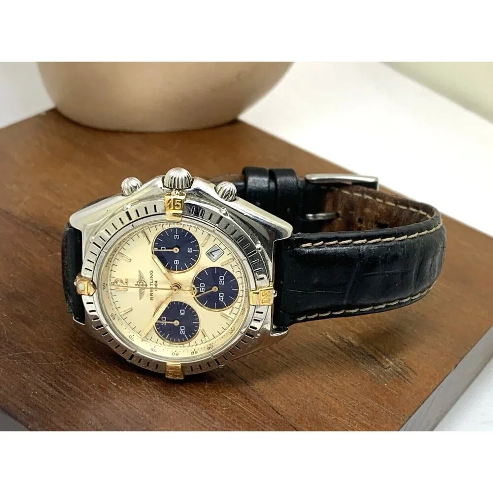 Breitling Unisex Watch B55046 Swiss Quartz Chronograph Black Leather Strap 36mm
